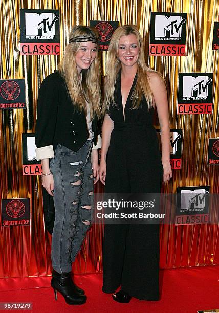 Actress Sophie Lowe and filmmakerGracie Otto arrive at the "MTV Classic: The Launch" music event at the Palace Theatre on April 28, 2010 in...