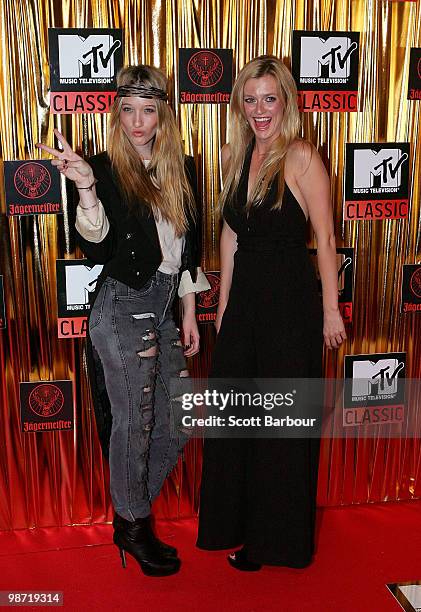 Actress Sophie Lowe and filmmakerGracie Otto arrive at the "MTV Classic: The Launch" music event at the Palace Theatre on April 28, 2010 in...