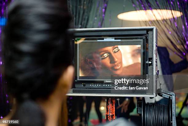 Alexandra Burke behind the scenes at a video shoot for her new single 'All Night Long', featuring Pitbull on March 27, 2010 in London, England.