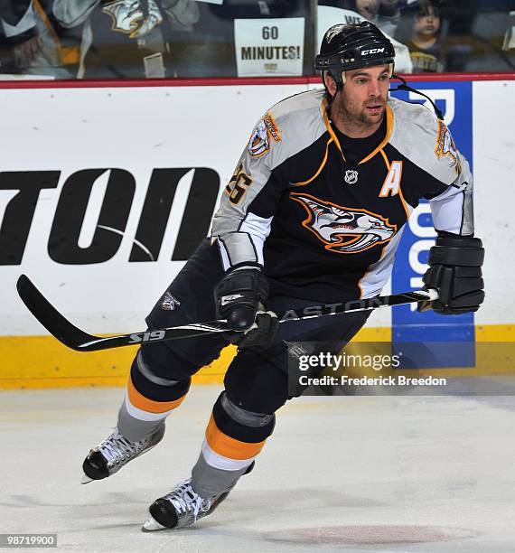 Steve Sullivan of the Nashville Predators skates against the Chicago Blackhawks in Game Six of the Western Conference Quarterfinals during the 2010...