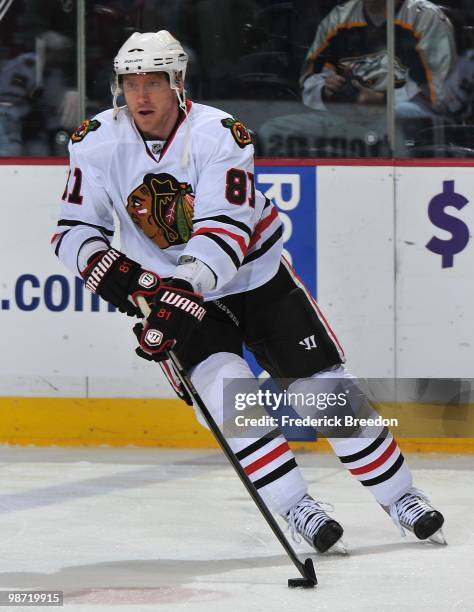 Marian Hossa of the Chicago Blackhawks skates against the Nashville Predators in Game Six of the Western Conference Quarterfinals during the 2010 NHL...