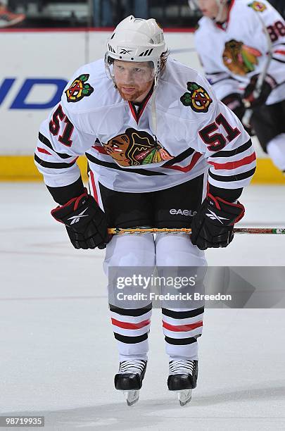 Brian Campbell of the Chicago Blackhawks skates against the Nashville Predators in Game Six of the Western Conference Quarterfinals during the 2010...