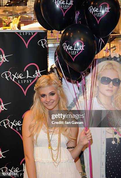 Pixie Lott attends a photocall to launch her 'Pixie Loves Lipsy' fashion collection at Lipsy, Bluewater Shopping Centre on April 28, 2010 in...