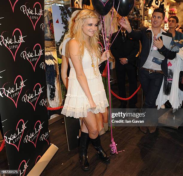 Pixie Lott attends a photocall to launch her 'Pixie Loves Lipsy' fashion collection at Lipsy, Bluewater Shopping Centre on April 28, 2010 in...