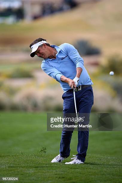 Frederik Jacobson hits his shot during the final round of the Waste Management Phoenix Open at TPC Scottsdale on February 28, 2010 in Scottsdale,...