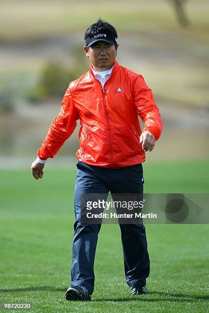 Yang of South Korea walks along during the final round of the Waste Management Phoenix Open at TPC Scottsdale on February 28, 2010 in Scottsdale,...