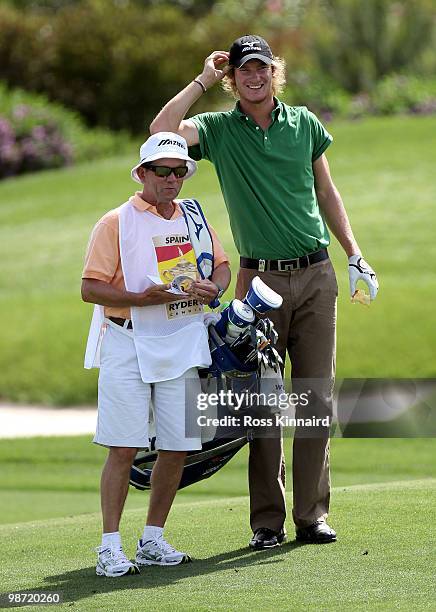 Chris Wood of England and his caddie Dave McNeilly during the pro-am event prior to the Open de Espana at the Real Club de Golf on April 28, 2010 in...