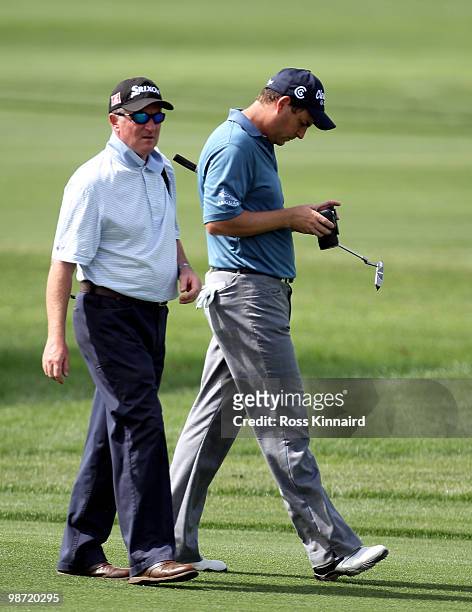 David Howell of England and golf coach Clive Tucker during the pro-am event prior to the Open de Espana at the Real Club de Golf on April 28, 2010 in...