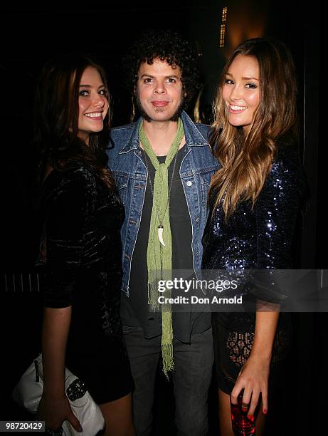 April Rose Pengilly, Andrew Stockdale and Erin McNaught pose at the after show party following the "MTV Classic: The Launch" music event, at the...