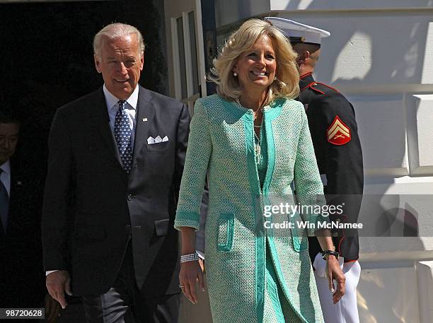 Dr. Jill Biden and her husband, U.S. Vice President Joe Biden, arrive to start the Wounded Warrior Soldier Ride on the South Lawn April 28, 2010 in...