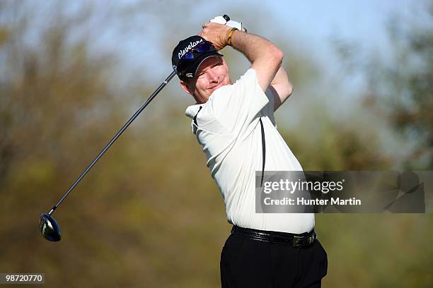 Woody Austin hits his shot during the second round of the Waste Management Phoenix Open at TPC Scottsdale on February 26, 2010 in Scottsdale, Arizona.