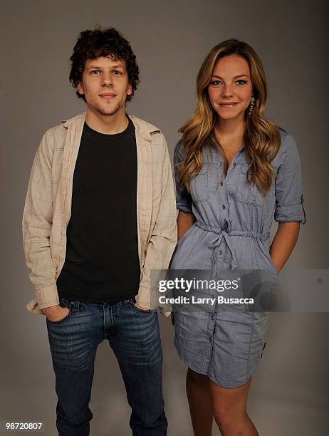 Actors Jesse Eisenberg and Eloise Mumford from the film "Some Boys Don't Leave" attend the Tribeca Film Festival 2010 portrait studio at the...