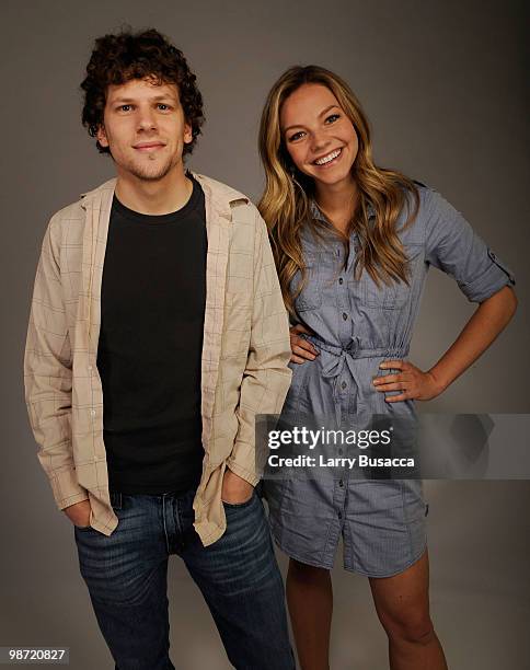 Actors Jesse Eisenberg and Eloise Mumford from the film "Some Boys Don't Leave" attend the Tribeca Film Festival 2010 portrait studio at the...