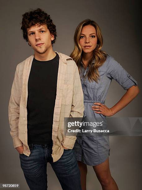 Actors Jesse Eisenberg and Eloise Mumford from the film "Some Boys Don't Leave" attend the Tribeca Film Festival 2010 portrait studio at the...