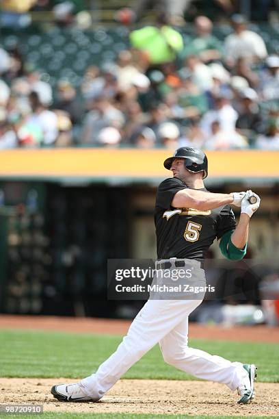 Kevin Kouzmanoff of the Oakland Athletics hitting during the game against the Baltimore Orioles at the Oakland Coliseum in Oakland, California on...