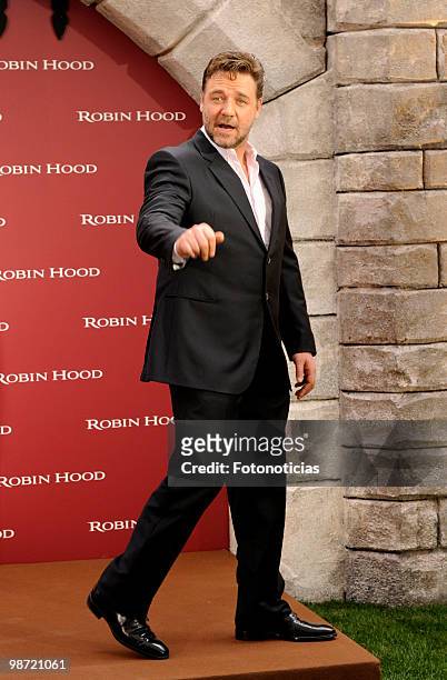 Actor Russell Crowe attends 'Robin Hood' photocall, at the Villamagna Hotel on April 28, 2010 in Madrid, Spain.