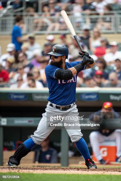 Rougned Odor of the Texas Rangers bats against the Minnesota Twins on June 24, 2018 at Target Field in Minneapolis, Minnesota. The Twins defeated the...