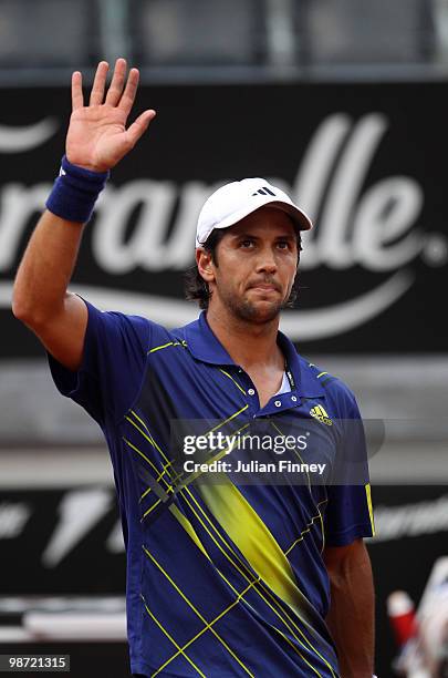 Fernando Verdasco of Spain celebrates defeating Simone Bolelli of Italy during day four of the ATP Masters Series - Rome at the Foro Italico Tennis...