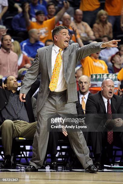 Head coach Bruce Pearl of the Tennessee Volunteers coaches against the Mississippi Rebels during the quarterfinals of the SEC Men's Basketball...