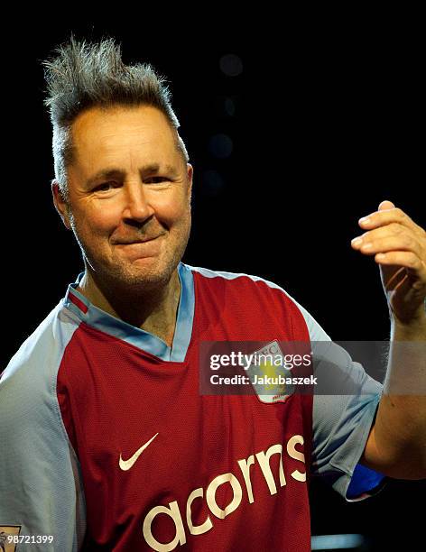 Violinist Nigel Kennedy performs live during a concert rehearsal at the Philharmonie on April 28, 2010 in Berlin, Germany. The sold out concert is...