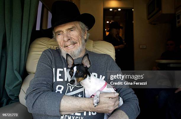 Singer and Musician Merle Haggard poses for a portrait session for the Los Angeles Times on April 25 Indio, CA. Published Image. CREDIT MUST READ:...