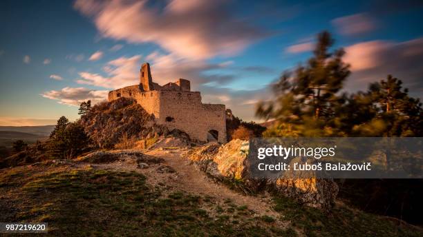 sunset at bathory castle - slovakia castle stock pictures, royalty-free photos & images