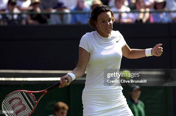 Lindsey Davenport of the USA on her way to victory over Martina Sucha of Slovak Republic during the women's first round of The All England Lawn...