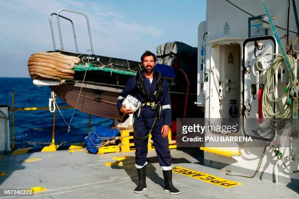 French Search and Rescue member of SOS-Mediterranee NGO on board Jeremie Demange, poses for a portrait on the Aquarius rescue vessel, chartered by...