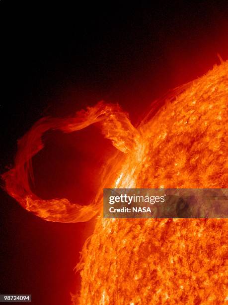 In this handout from NASA, a solar prominence erupts from the surface of the sun March 30, 2010. The images was made with the Solar Dynamics...