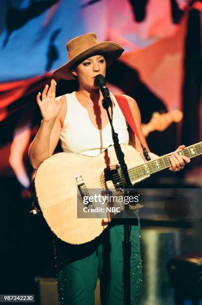 Episode 1642 -- Pictured: Musical guest Sarah McLachlan performs on July 15, 1999 --