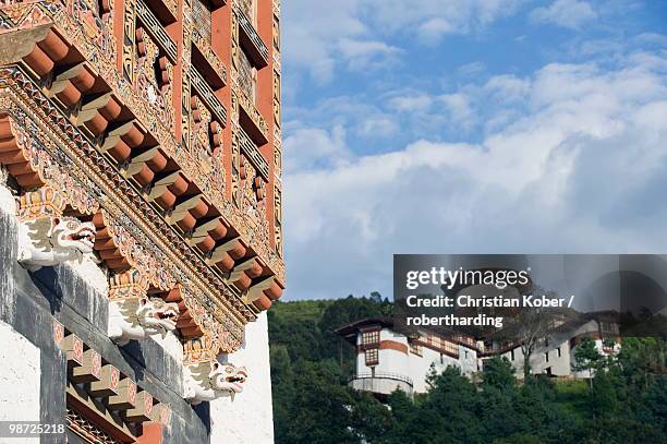 watch tower at trongsa dzong (chokhor raptentse), dating from 1648, bhutan, asia - trongsa district fotografías e imágenes de stock