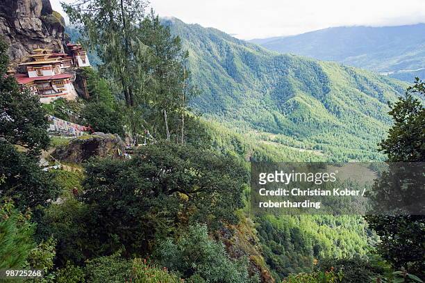 tigers nest (taktsang goemba), above paro valley, bhutan, asia - paro district fotografías e imágenes de stock