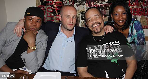 Josue Sejour, Fabrizio Sotti, Ice-T and Reese attend Sotti's birthday party at Scuderia on April 27, 2010 in New York City.