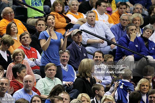 Actress Ashley Judd cheers for the Kentucky Wildcats against the Alabama Crimson Tide during the quarterfinals of the SEC Men's Basketball Tournament...