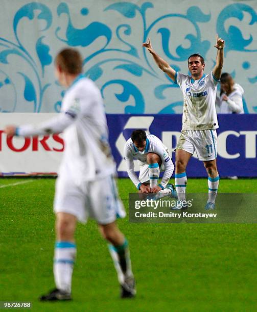 Aleksandr Kerzhakov of FC Zenit St. Petersburg celebrates after scoring a goal during the Russian Football League Championship match between PFC CSKA...