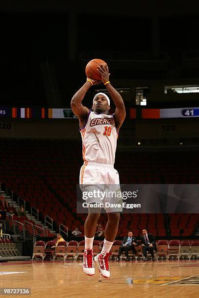 Curtis Stinson of the Iowa Energy shoots the outside jump shot against the Tulsa 66ers in Game Two of the Semifinal seriesof the D-League playoffs on...