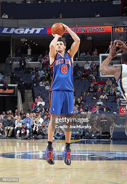 Danilo Gallinari of the New York Knicks makes a jumpshot against of the Memphis Grizzlie on March 12, 2010 at FedExForum in Memphis, Tennessee. NOTE...