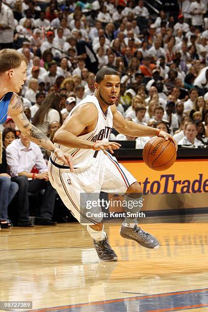 Augustin of the Charlotte Bobcats drives to the basket against the Orlando Magic in Game Three of the Eastern Conference Quarterfinals during the...