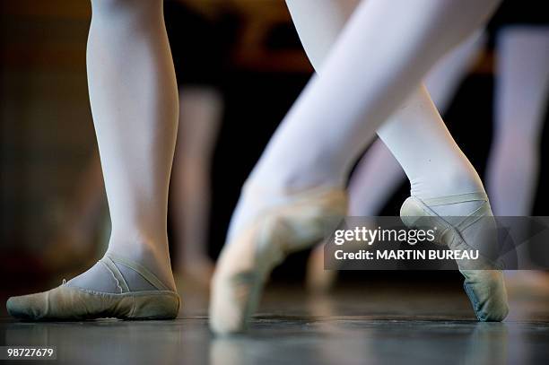 Students of Christa Charmolu, practice on April 06, 2010 at the Paris National Conservatory of Sound, music and Dance . Repetto was founded in 1947...