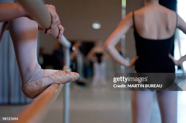 Students of Christa Charmolu, practice on April 06, 2010 at the Paris National Conservatory of Sound, music and Dance . Repetto was founded in 1947...