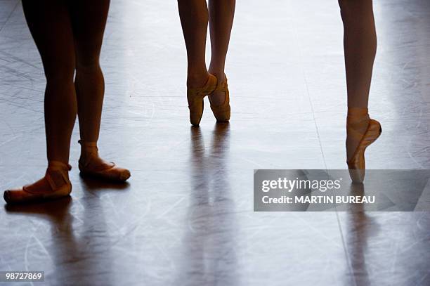 Students of Christa Charmolu, practice on April 06, 2010 at the Paris National Conservatory of Sound, music and Dance . Repetto was founded in 1947...