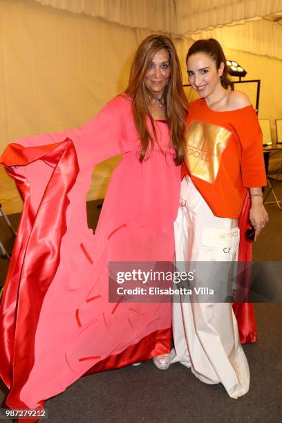 Paola Emilia Monachesi and Anna Ferraioli Ravel attend Sfilata AU197SM AltaRoma on June 29, 2018 in Rome, Italy.