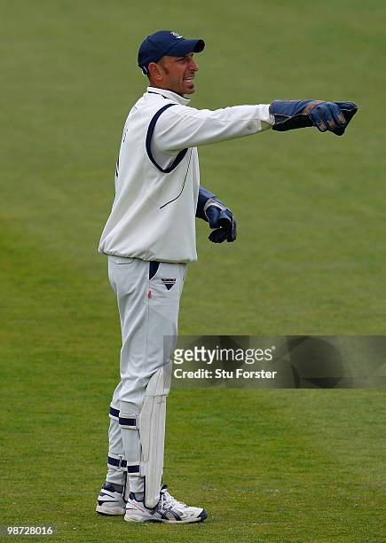Hampshire wicketkeeper Nic Pothas sets his field during day two of the LV County Championship division one match between Warwickshire and Hampshire...