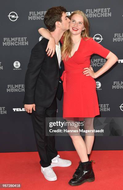 Actor Aaron Hilmer and Luna Wedler attend the premiere of the movie 'Das schoenste Maedchen der Welt' of Munich Film Festival 2018 at Mathaeser...