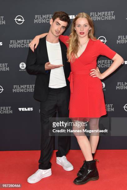 Actor Aaron Hilmer and Luna Wedler attend the premiere of the movie 'Das schoenste Maedchen der Welt' of Munich Film Festival 2018 at Mathaeser...
