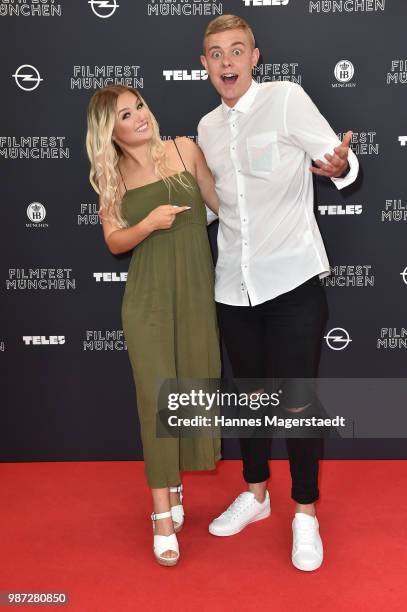 Julia Beautx and Jonas Ems attend the premiere of the movie 'Das schoenste Maedchen der Welt' of Munich Film Festival 2018 at Mathaeser Filmpalast on...