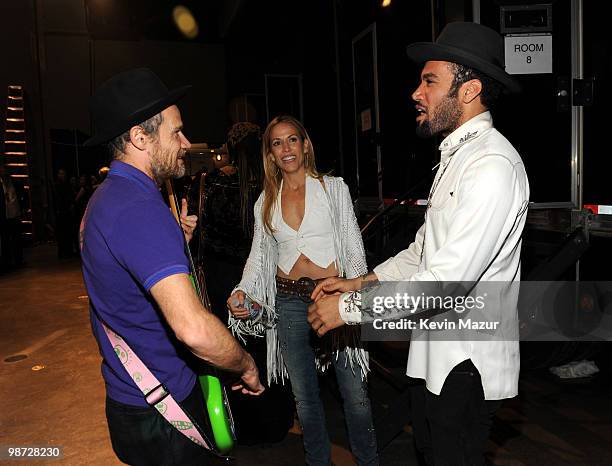 Flea, Sheryl Crow and Ben Harper backstage at 2010 MusiCares Person Of The Year Tribute To Neil Young at the Los Angeles Convention Center on January...