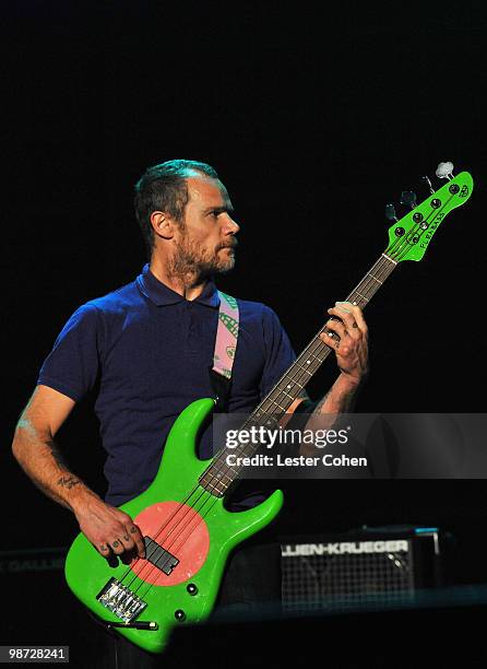 Musician Flea of the Red Hot Chili Peppers performs onstage at the 2010 MusiCares Person Of The Year Tribute To Neil Young at the Los Angeles...