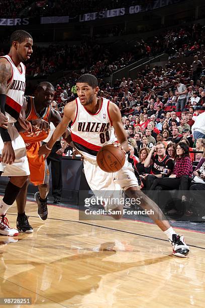 Nicolas Batum of the Portland Trail Blazers drives to the basket in Game Four of the Western Conference Quarterfinals against the Phoenix Suns during...