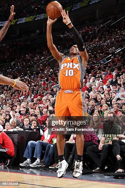 Leandro Barbosa of the Phoenix Suns shoots a jump shot against the Portland Trail Blazers in Game Four of the Western Conference Quarterfinals during...